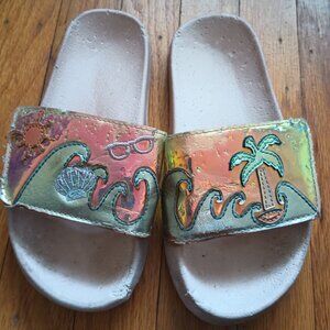 EUC sz. 13 SM Shiny Metallic Tropical Slide Sandals-Purchased @ Dillard's